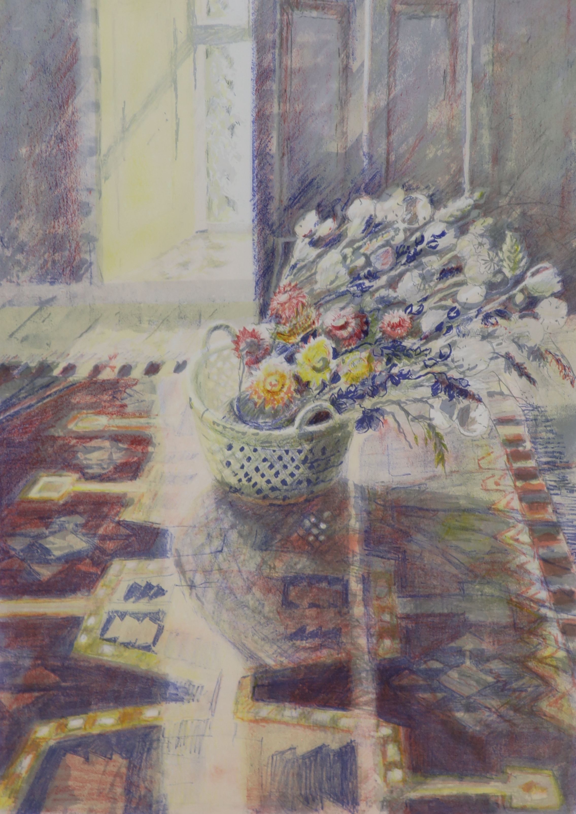 Jane Carsellis, lithograph, Winter flowers, signed in pencil, 92/220, overall 71 x 51cm